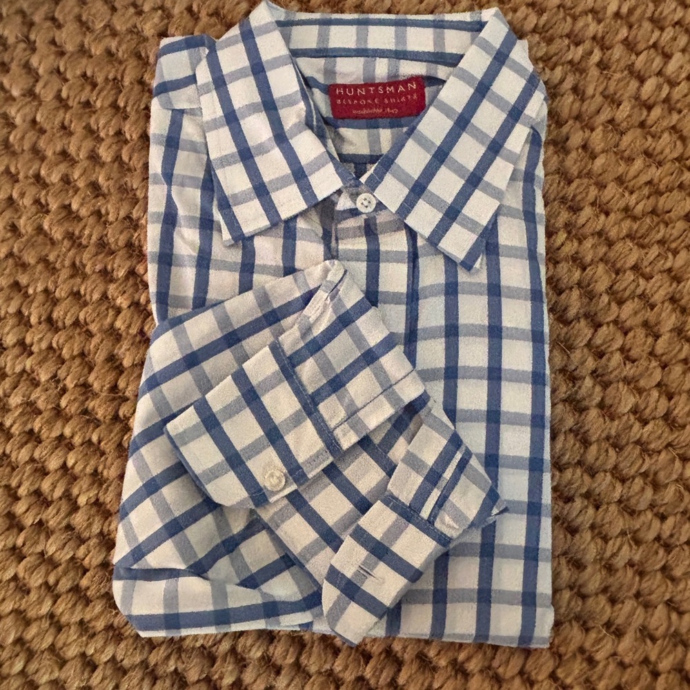 Huntsman custom dress shirt 16 x 33.5 approximately. Quality custom made in UK.